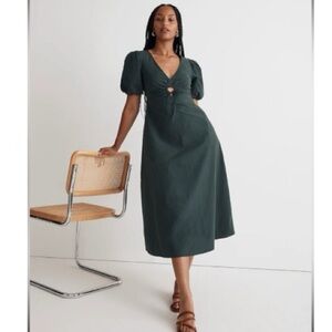 Madewell Poplin Cut-Out Puff Sleeve Midi Dress size 4
